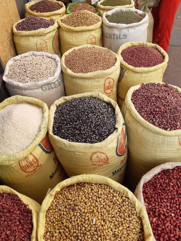 Close-up of dried goods displayed at a market in Jos, Nigeria
